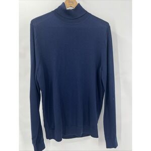 Mens Lg Navy Blue 100% Washable Merino Wool Turtleneck Sweater Base Layer
